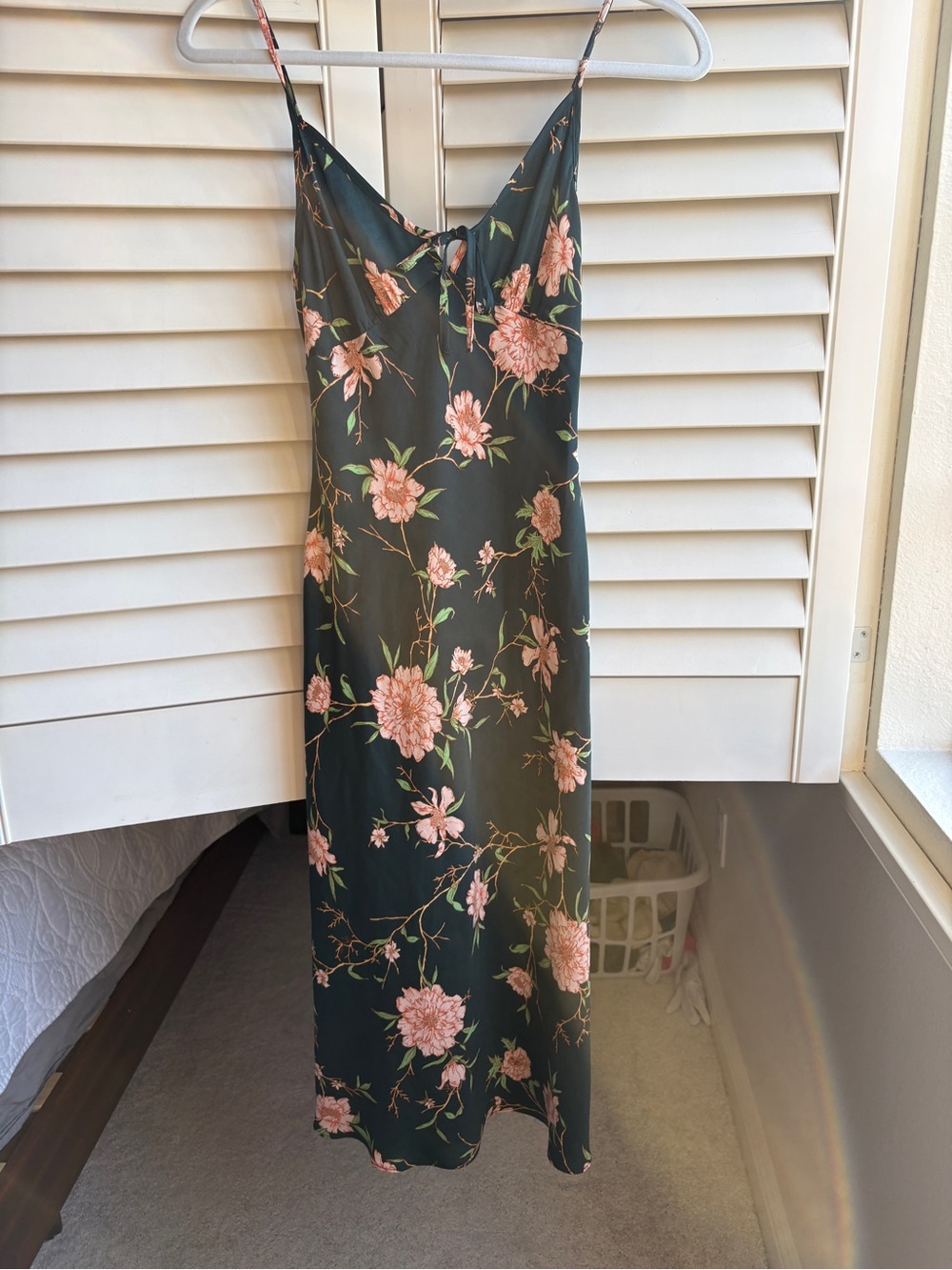 Urban Outfitters Dark Green Slip Dress with Pink Floral Print - Picture 4 of 4
